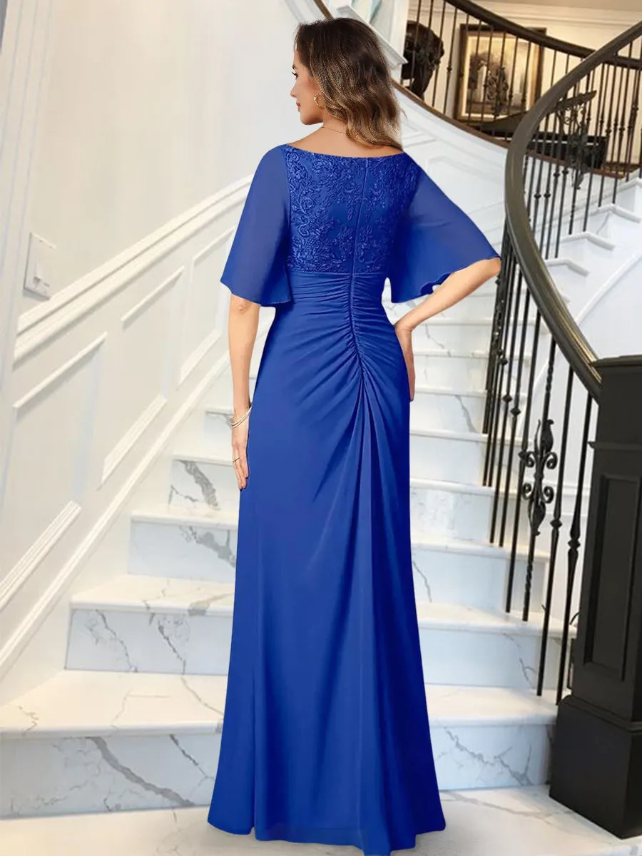 Sheath/Column V-Neck Half Sleeves Ruched Long Formal Evening Dresses with Ruffles sold by Lavetir product image thumbnail 4
