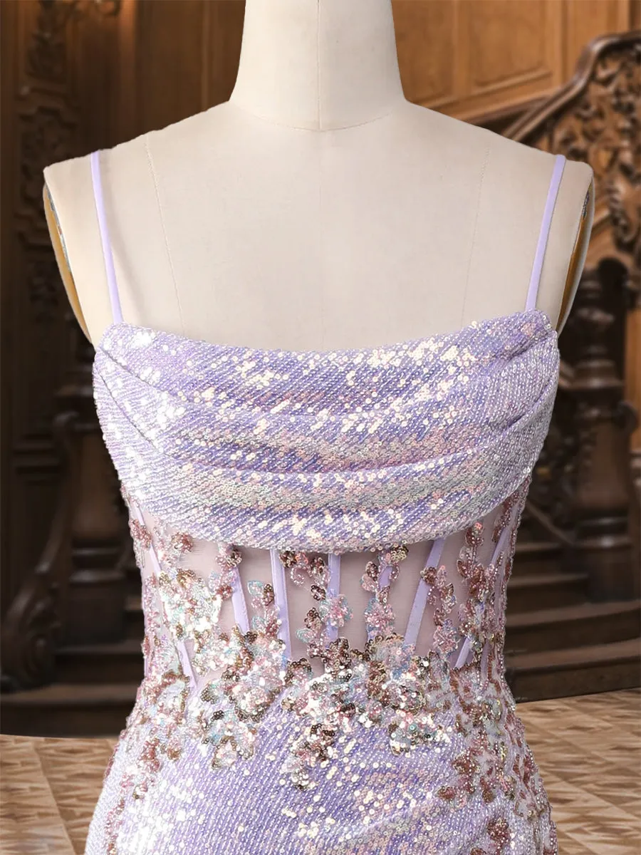 Trumpet/Mermaid Spaghetti Straps Long Sparkling Prom Dresses with Split Side & Appliques sold by Lavetir product image thumbnail 3