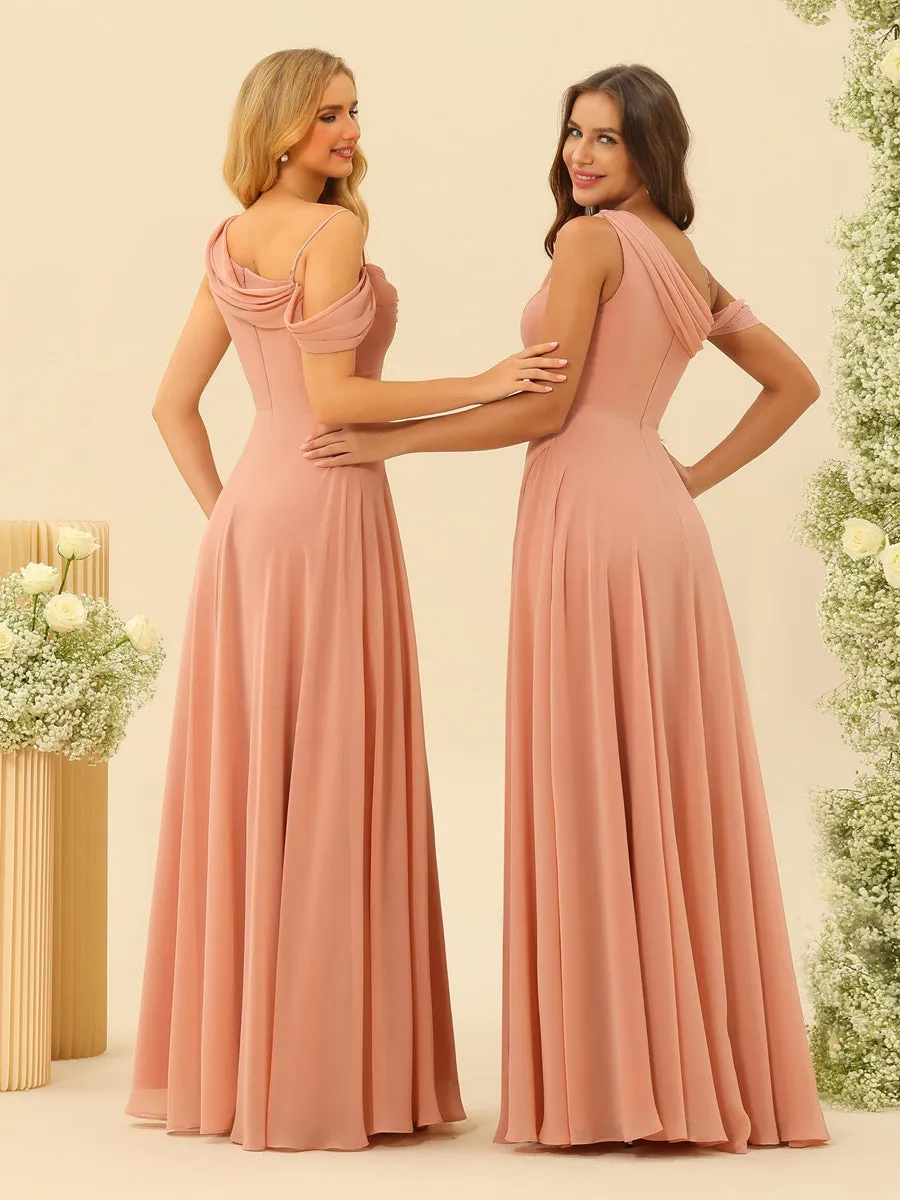 A-Line/Princess Cowl Neck Floor-Length Chiffon Long Bridesmaid Dresses with Split Side sold by Lavetir product image thumbnail 2
