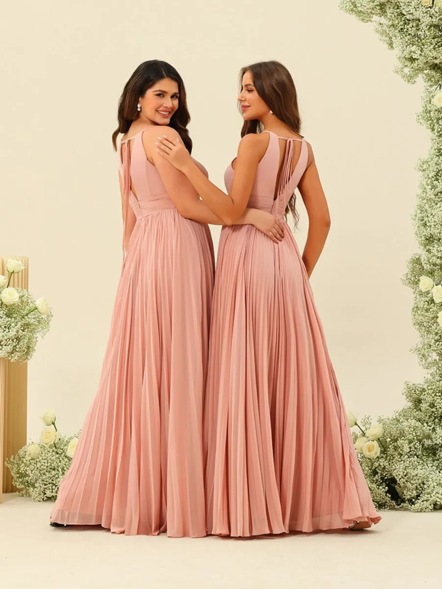 A-Line/Princess Halter Plus Size Long Bridesmaid Dresses with Split Side & Ruffles sold by Lavetir product image thumbnail 2