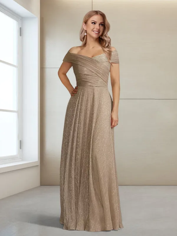 A-Line/Princess Off-the-Shoulder Sleeveless Floor-Length Ruched Mother of the Bride Dresses sold by Lavetir