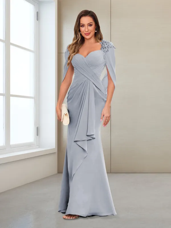 Sheath/Column V-Neck Floor-Length Chiffon Mother of the Bride Dresses with Appliques sold by Lavetir
