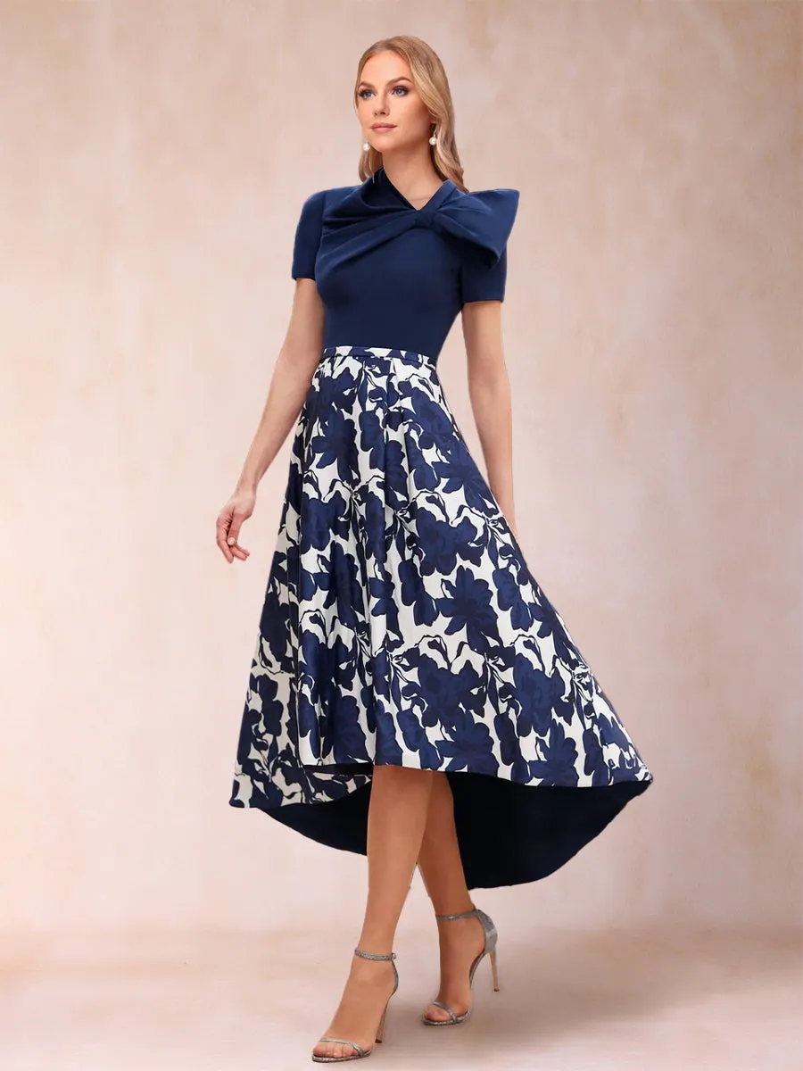 A-Line/Princess Scoop Short Sleeves Asymmetrical Mother of the Bride Dresses With Printed Flower sold by Lavetir