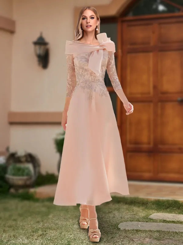 A-Line/Princess Off-the-Shoulder Ankle-Length Mother of the Bride Dresses With Bow(s) & Appliques sold by Lavetir