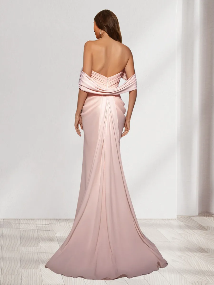 Sheath/Column Strapless Sleeveless Sweep Train Bridesmaid Dresses with Ruffles sold by Lavetir product image thumbnail 2