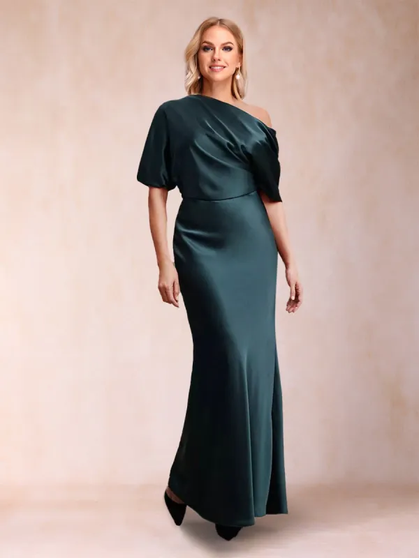Sheath/Column One-Shoulder Half Sleeves Floor-Length Mother of the Bride Dresses With Ruffles sold by Lavetir