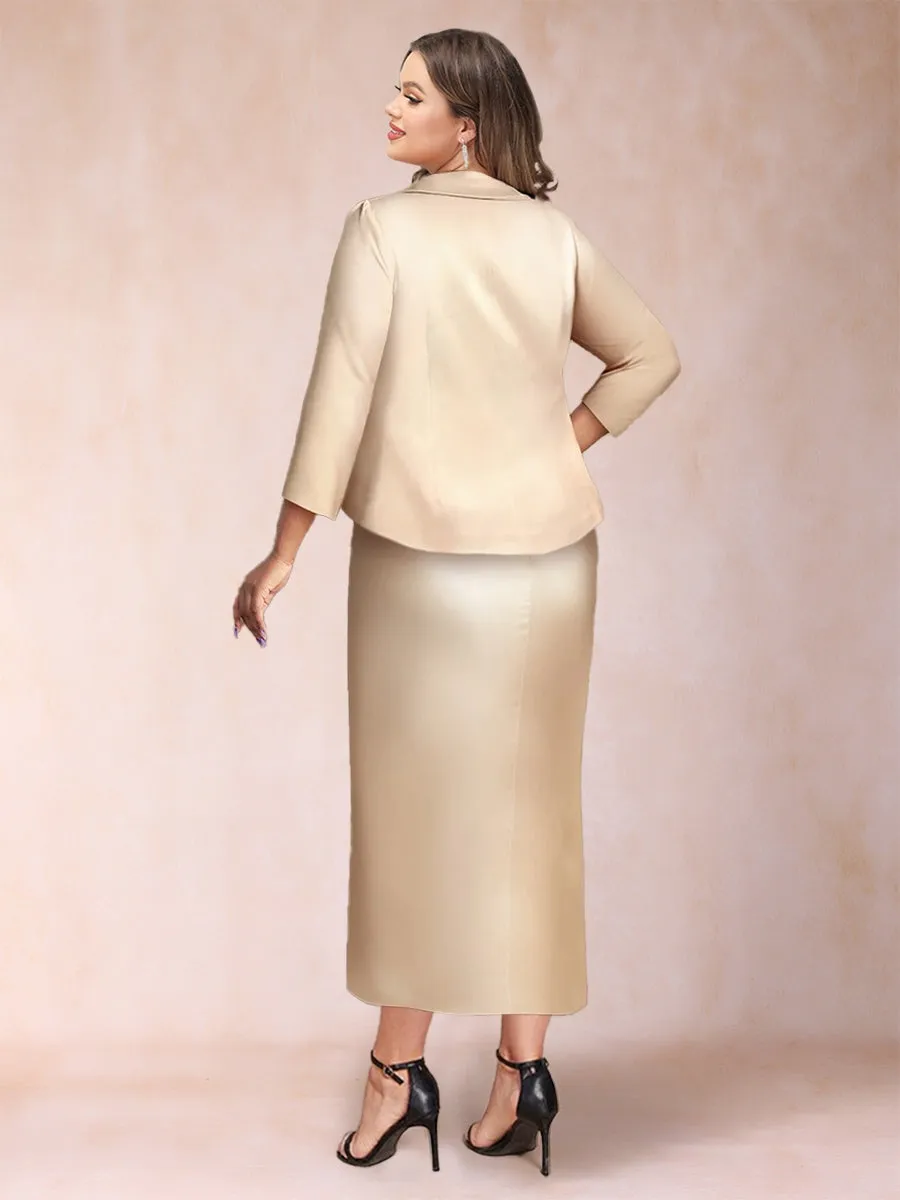 Sheath/Column Sweetheart Ankle-Length Plus Size Mother of the Bride Dresses with Jacket & Ruffles sold by Lavetir product image thumbnail 2