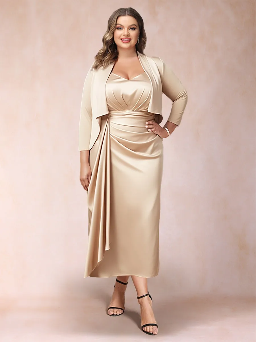 Sheath/Column Sweetheart Ankle-Length Plus Size Mother of the Bride Dresses with Jacket & Ruffles sold by Lavetir