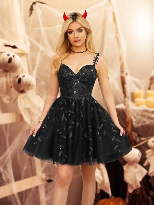 A-Line Spaghetti Straps Sleeveless Short Halloween Dresses with Appliques & Sequins sold by Lavetir