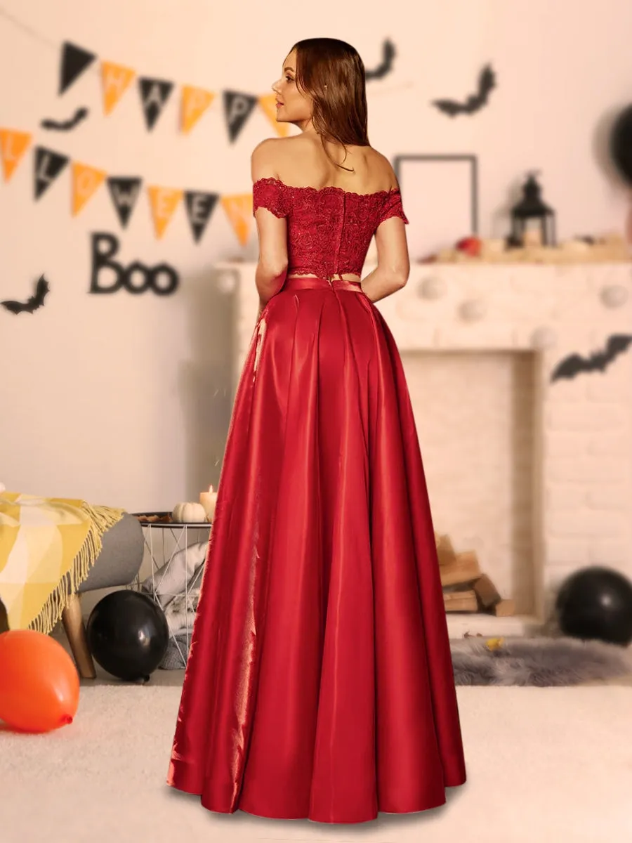 A-Line/Princess Off-the-Shoulder Applique Two Piece Long Halloween Dresses sold by Lavetir product image thumbnail 2