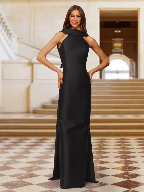 Sheath/Column High Neck Sleeveless Floor-Length Prom Dresses with Bow(s) sold by Lavetir