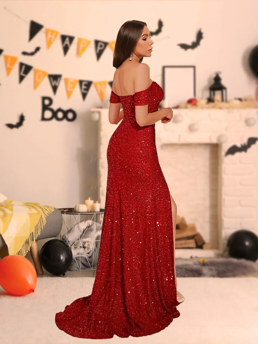 Trumpet/Mermaid Off-the-Shoulder Long Halloween Dresses with Sequins & Split Side sold by Lavetir product image thumbnail 2