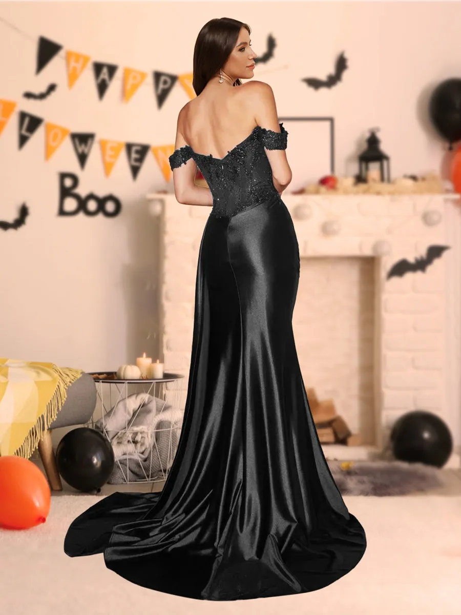 Trumpet/Mermaid Off-the-Shoulder Sweep Train Sequined Halloween Dresses with Split Side sold by Lavetir product image thumbnail 2