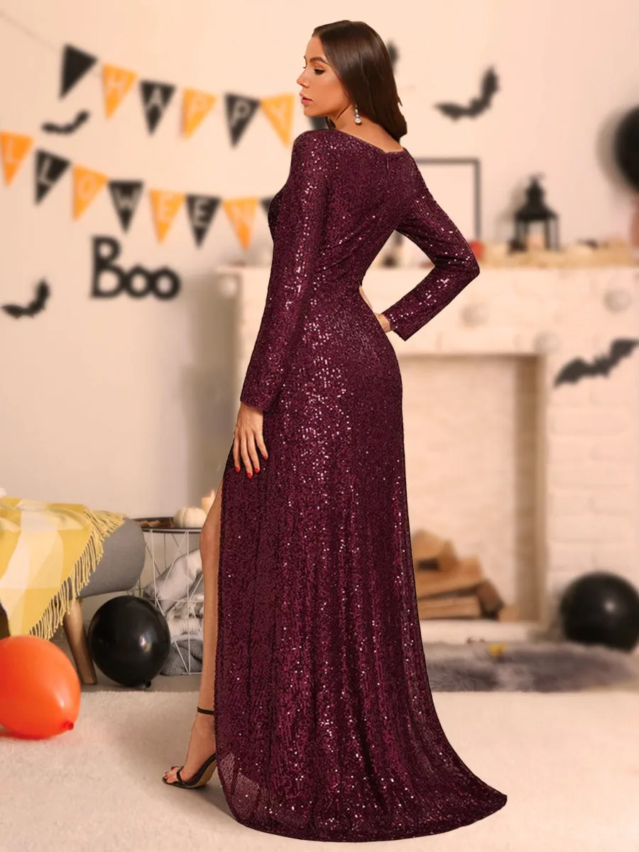 Sheath/Column V-Neck Floor-Length Halloween Dresses With Split Side sold by Lavetir product image thumbnail 2