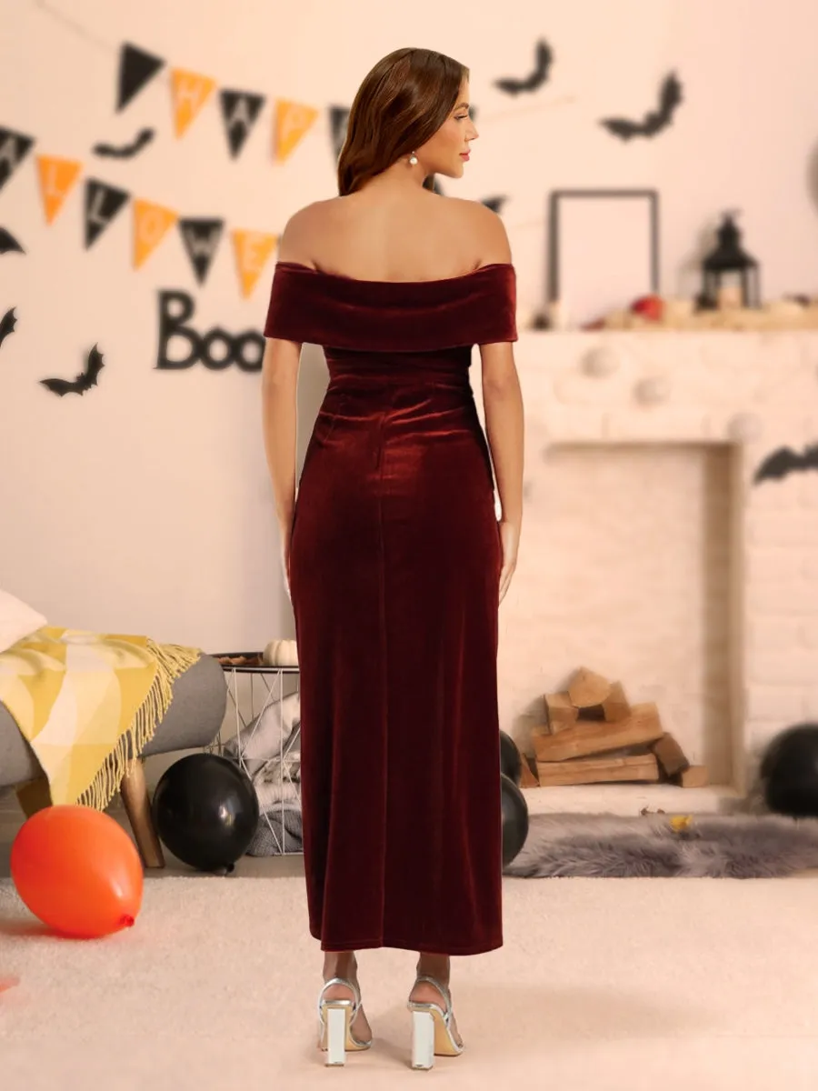 Sheath/Column Velvet Off-the-Shoulder Halloween Dress With Split Side sold by Lavetir product image thumbnail 2