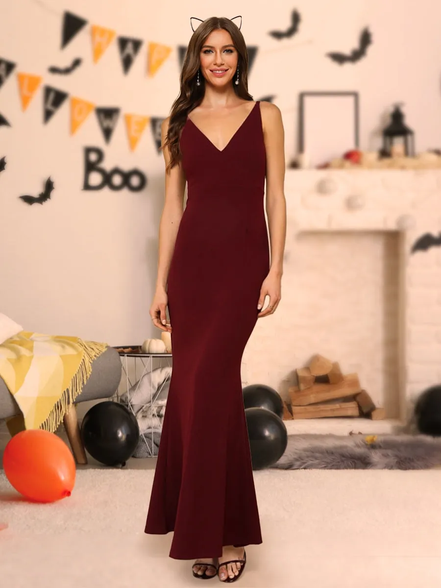 Trumpet/Mermaid V-Neck Sleeveless Long Halloween Dresses With Hidden Back Zipper sold by Lavetir