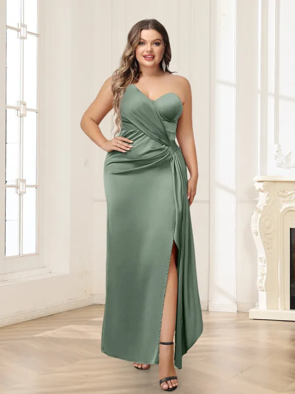 Sheath/Column One-Shoulder Ankle-Length Plus Size Bridesmaid Dresses With Split Side sold by Lavetir