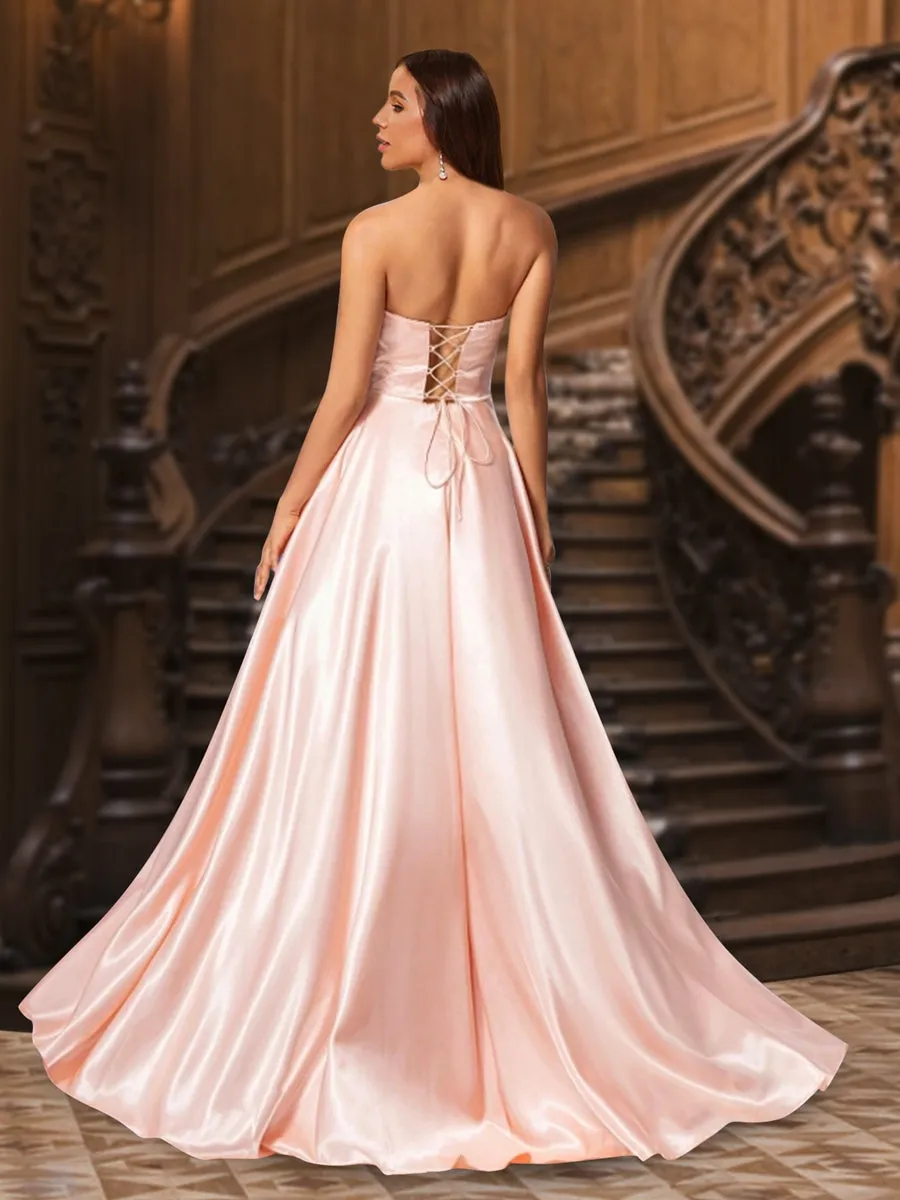 A-Line/Princess Strapless Sleeveless Floor-Length Evening Dresses with Split Side & Rhinestone sold by Lavetir product image thumbnail 2