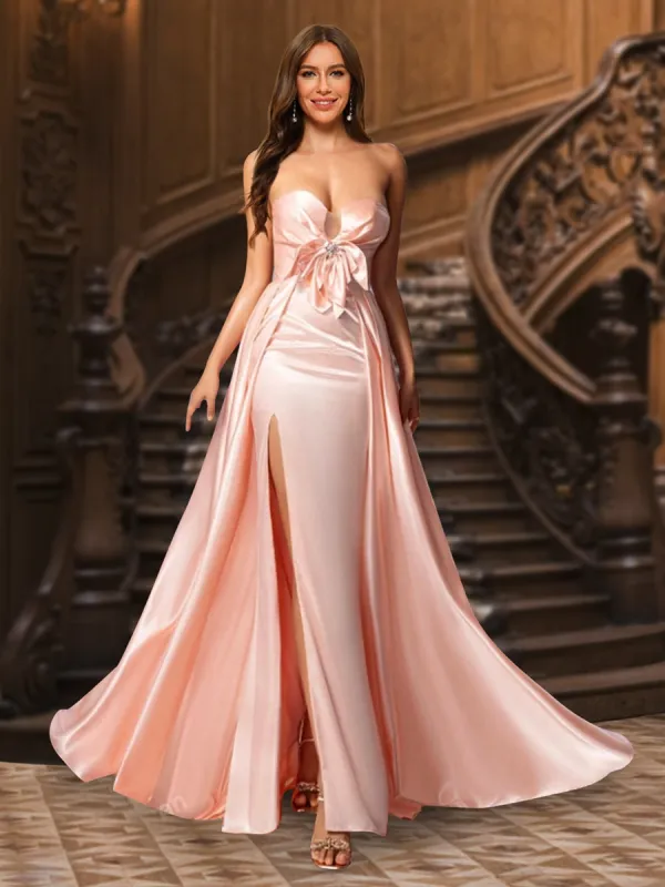 A-Line/Princess Strapless Sleeveless Floor-Length Evening Dresses with Split Side & Rhinestone sold by Lavetir