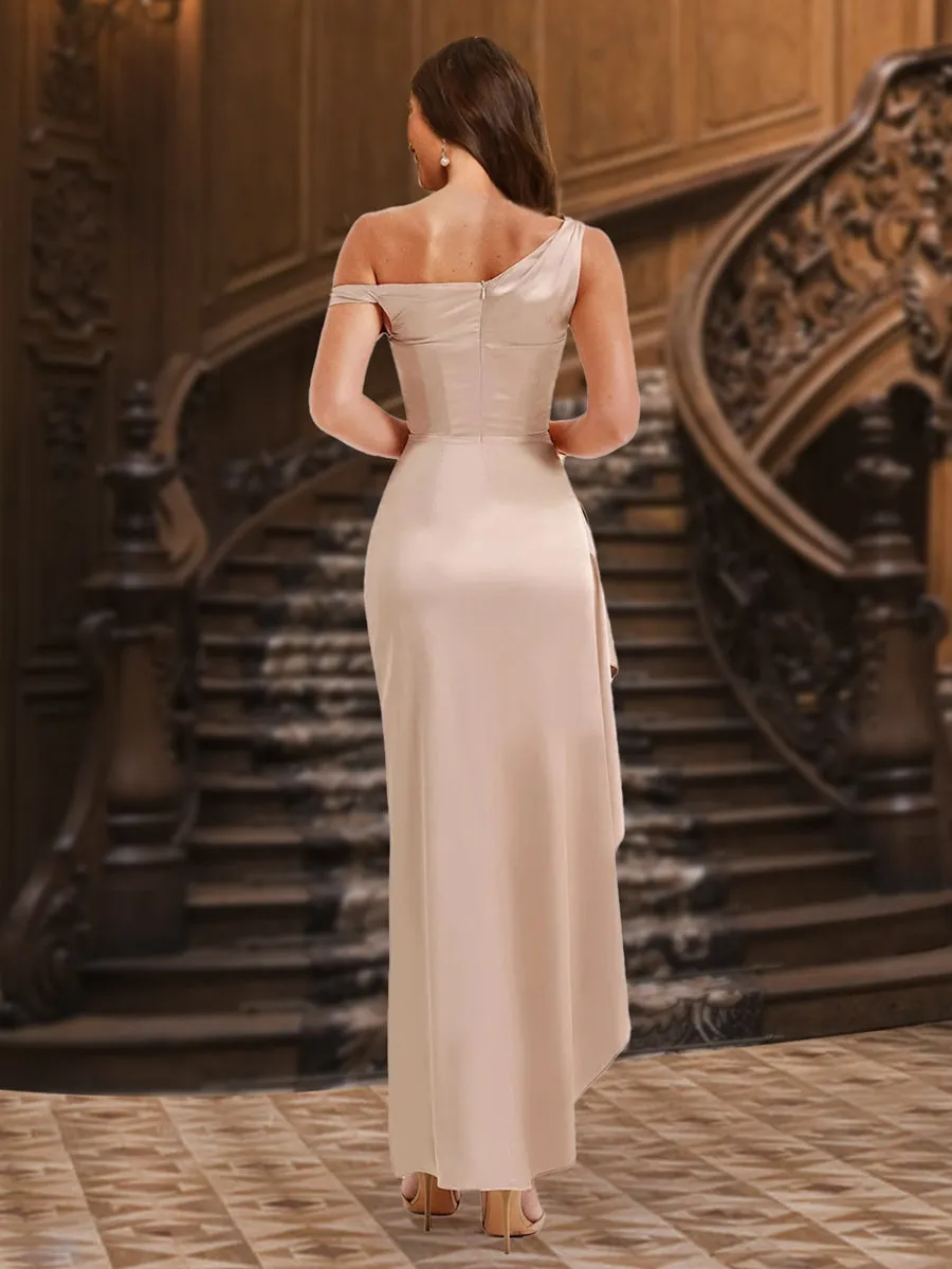 Sheath/Column One-Shoulder Sleeveless Ankle-Length Prom Dresses with High Split & Ruffles sold by Lavetir product image thumbnail 2