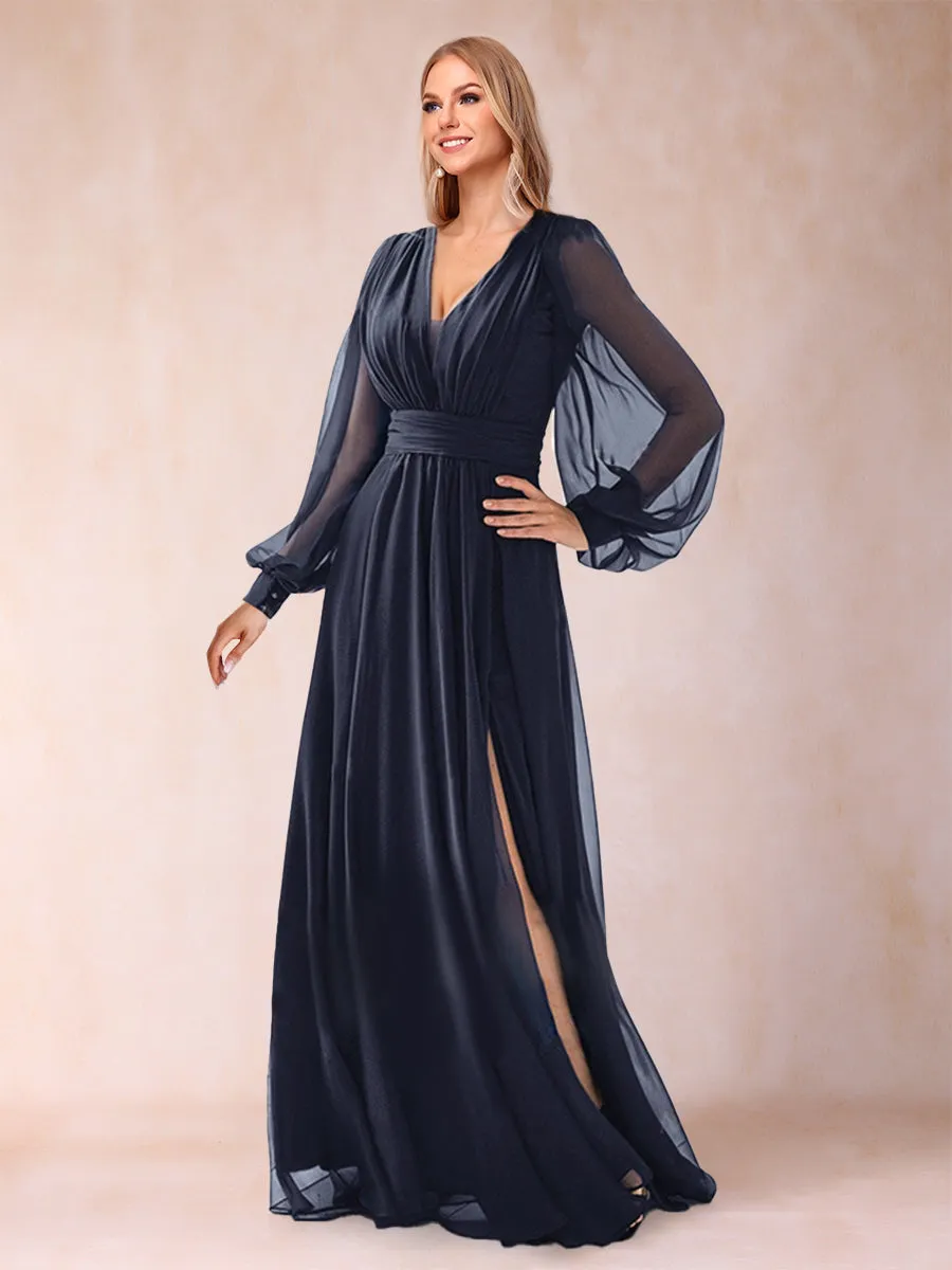 A-Line/Princess V-Neck Floor-Length Chiffon Mother of the Bride Dresses With Split Side sold by Lavetir