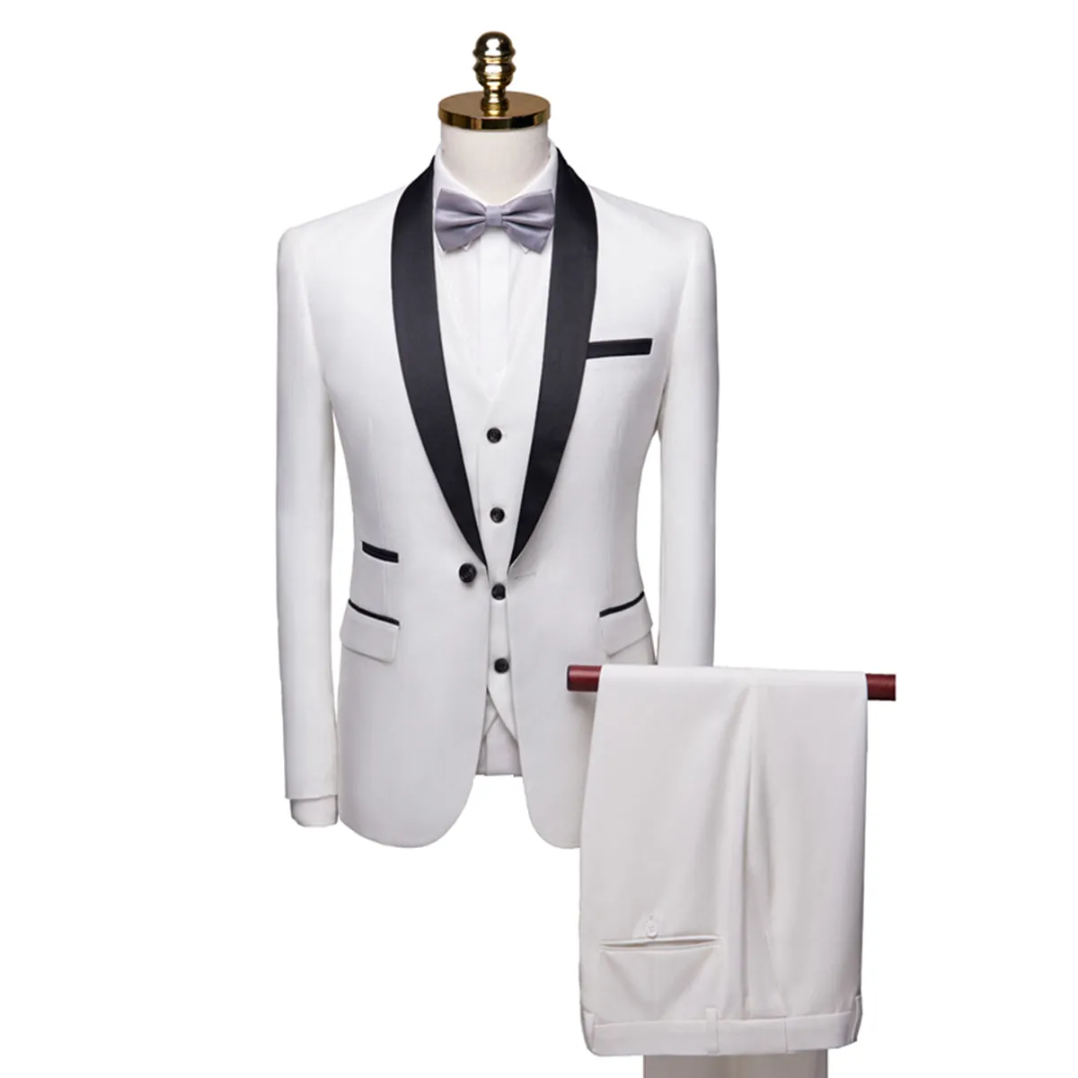 Tailored Fit Single Breasted One-button 3 Pieces Solid Colored Men's Wedding Suits sold by Lavetir product image thumbnail 2