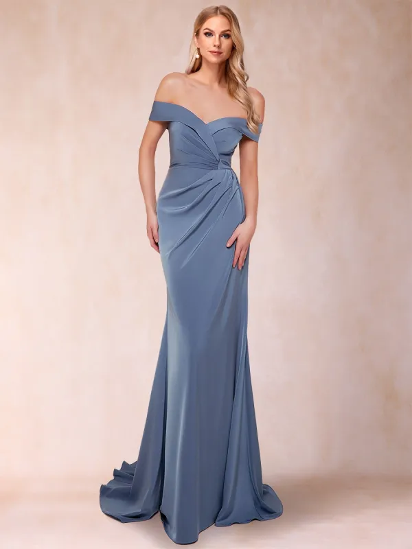 Sheath/Column Off-the-Shoulder Sleeveless Ruched Mother of the Bride Dresses sold by Lavetir
