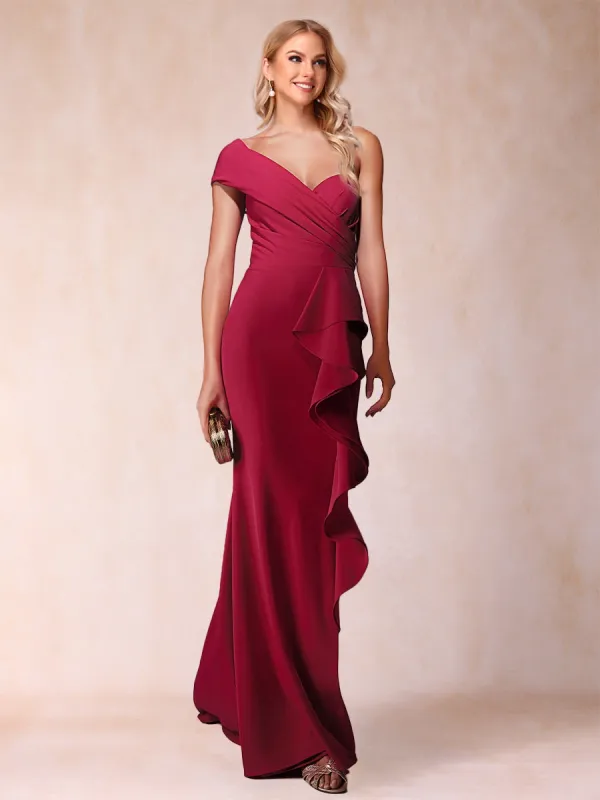 Sheath/Column One-Shoulder Sweep Train Ruched Mother of the Bride Dresses with Ruffles sold by Lavetir