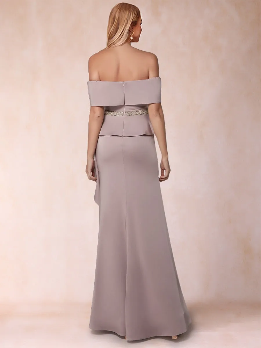 Sheath/Column Off-the-Shoulder Mother of the Bride Dresses with Rhinestone & Ruffles sold by Lavetir product image thumbnail 2