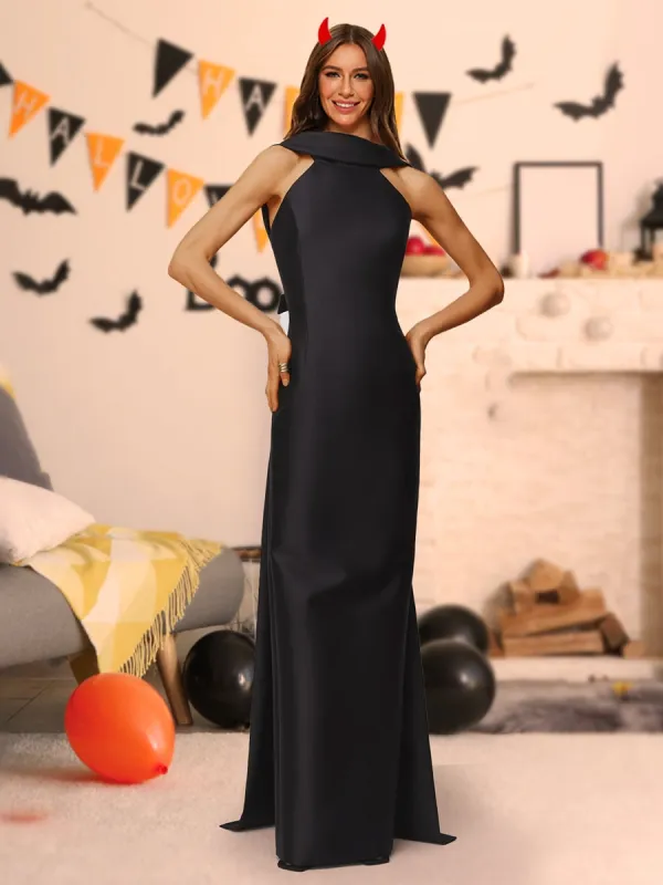 Sheath/Column High Neck Sleeveless Floor-Length Halloween Dresses with Bow(s) sold by Lavetir