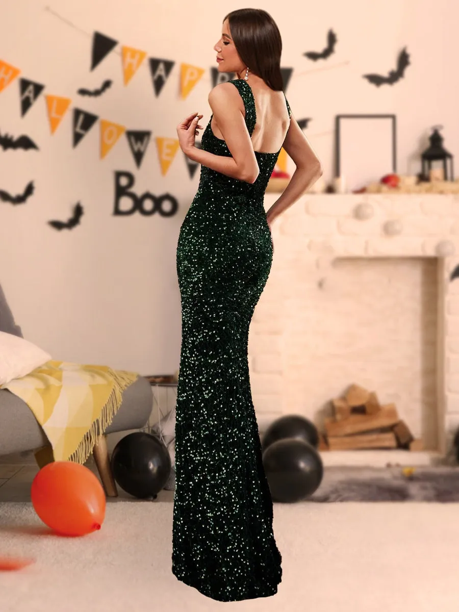Sheath/Column V-Neck Floor-Length Elegant Halloween Dresses with Sequins sold by Lavetir product image thumbnail 2