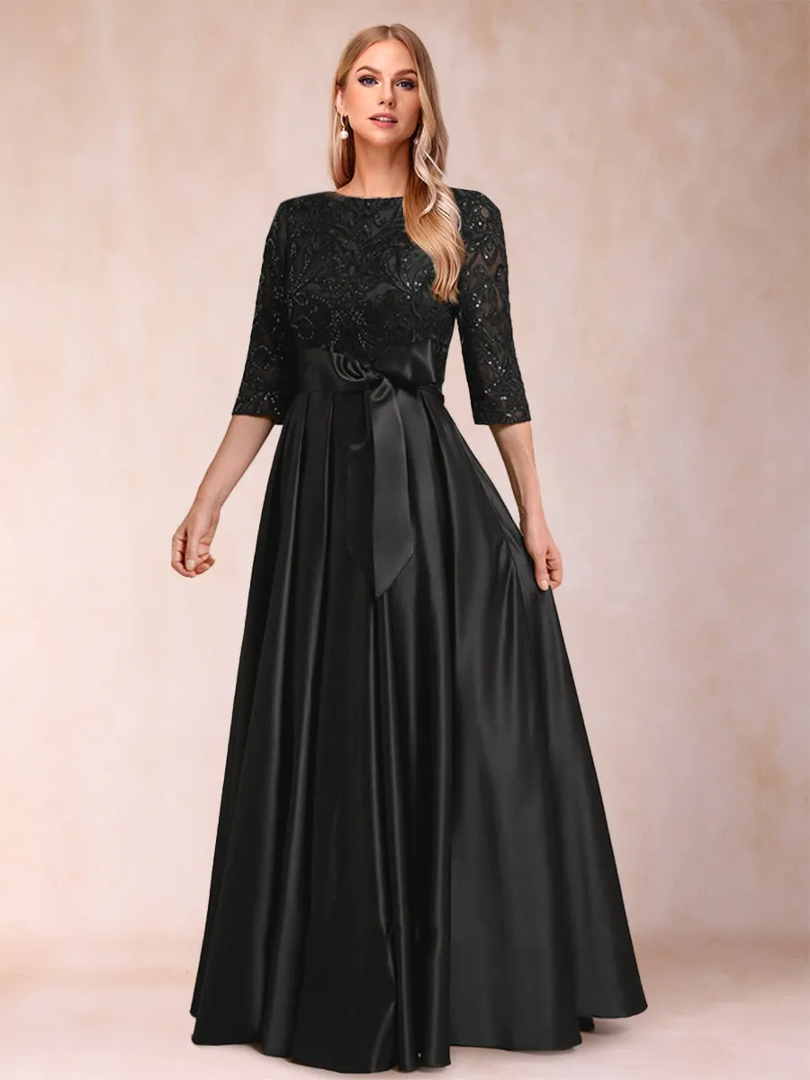A-Line/Princess Scoop Half Sleeves Satin Mother of the Bride Dresses with Appliques & Bow sold by Lavetir