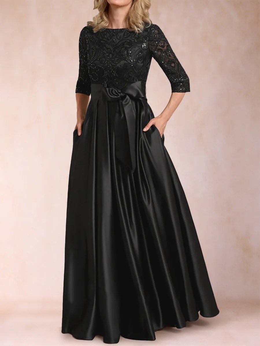 A-Line/Princess Scoop Half Sleeves Satin Mother of the Bride Dresses with Appliques & Bow sold by Lavetir product image thumbnail 4