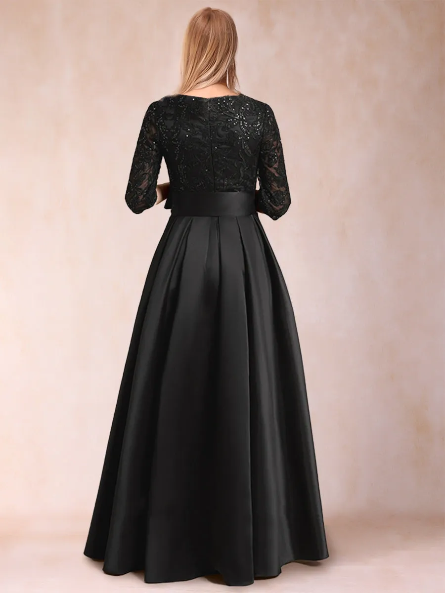 A-Line/Princess Scoop Half Sleeves Satin Mother of the Bride Dresses with Appliques & Bow sold by Lavetir product image thumbnail 2