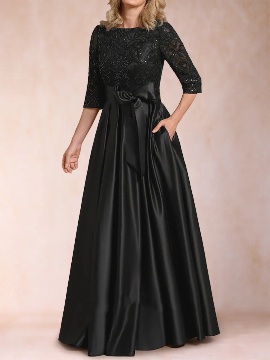 A-Line/Princess Scoop Half Sleeves Satin Mother of the Bride Dresses with Appliques & Bow sold by Lavetir product image thumbnail 3