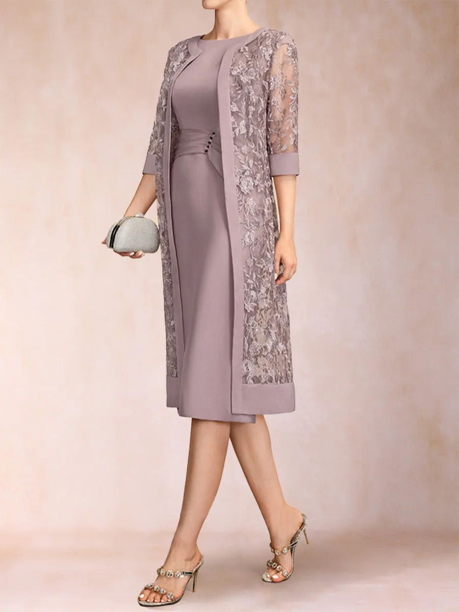 Sheath/Column Scoop Chiffon Ruched Mother of the Bride Dresses with Jacket & Rhinestone sold by Lavetir product image thumbnail 5