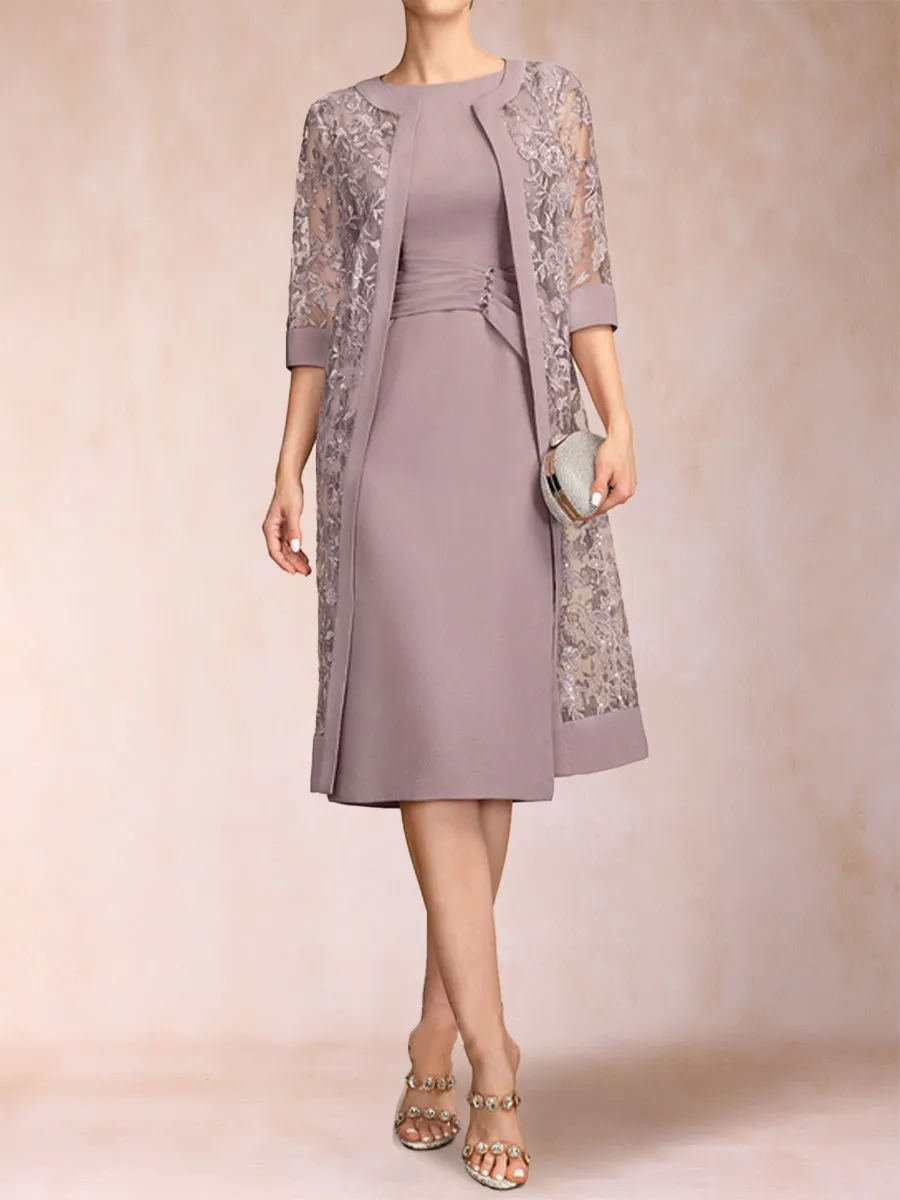 Sheath/Column Scoop Chiffon Ruched Mother of the Bride Dresses with Jacket & Rhinestone sold by Lavetir product image thumbnail 4