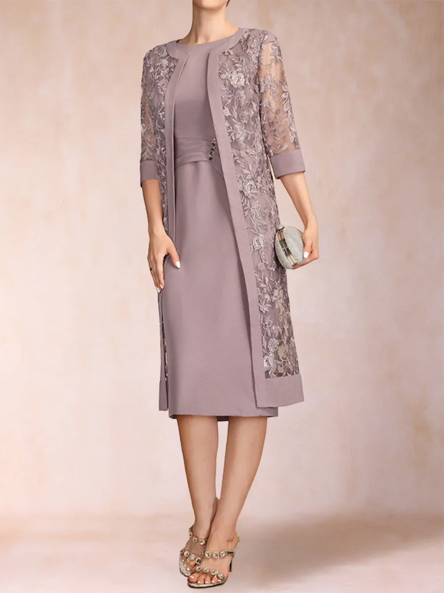 Sheath/Column Scoop Chiffon Ruched Mother of the Bride Dresses with Jacket & Rhinestone sold by Lavetir product image thumbnail 3