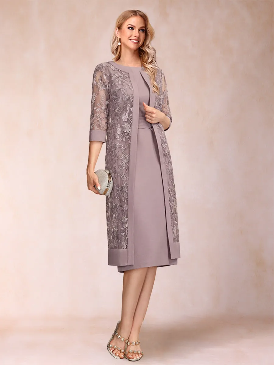 Sheath/Column Scoop Chiffon Ruched Mother of the Bride Dresses with Jacket & Rhinestone sold by Lavetir