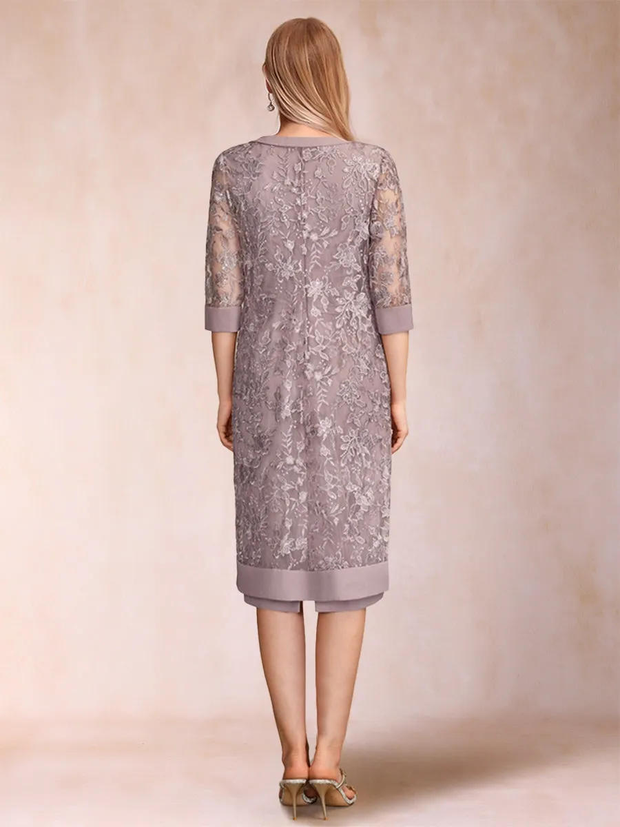 Sheath/Column Scoop Chiffon Ruched Mother of the Bride Dresses with Jacket & Rhinestone sold by Lavetir product image thumbnail 2