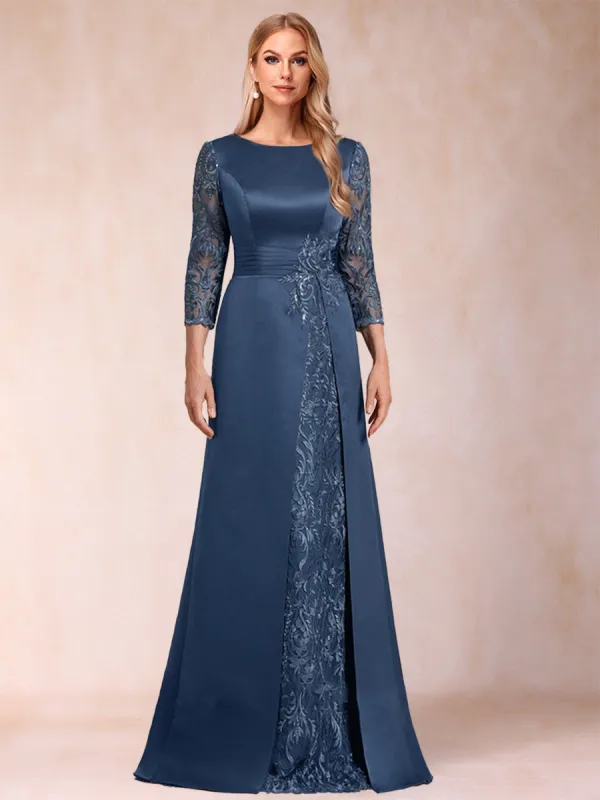 A-Line/Princess Scoop 3/4 Sleeves Satin Mother of the Bride Dresses with Appliques sold by Lavetir