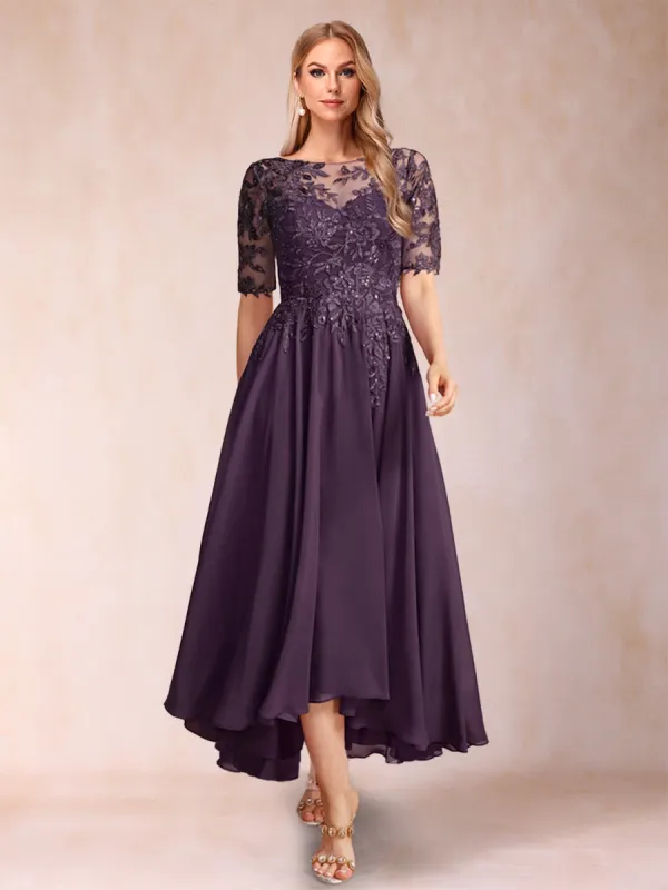 A-Line/Princess Scoop Half Sleeves Chiffon Mother of the Bride Dresses with Appliques sold by Lavetir
