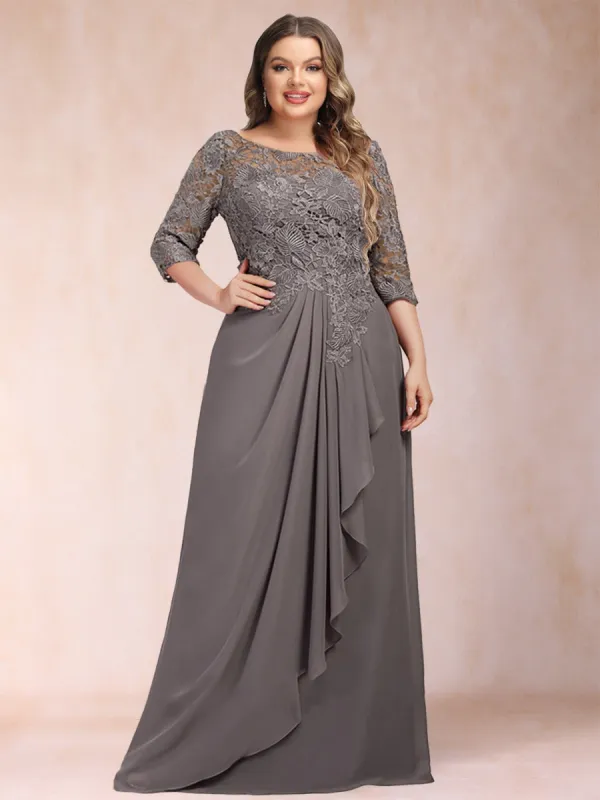 A-Line/Princess Scoop 3/4 Sleeves Plus size Mother of the Bride Dresses with Ruffles & Appliques sold by Lavetir