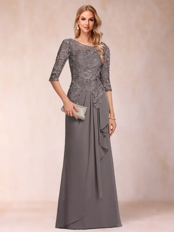 A-Line/Princess Scoop 3/4 Sleeves Chiffon Mother of the Bride Dresses with Ruffles & Appliques sold by Lavetir