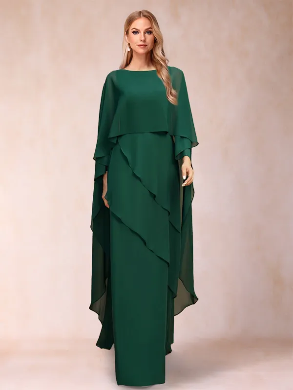 A-Line/Princess One Piece Scoop Floor-Length Chiffon Mother of the Bride Dresses with Ruffles sold by Lavetir