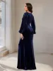 Trumpet/Mermaid V-Neck Long Sleeves Ruched Velvet Evening Dresses with Side Slit sold by Lavetir