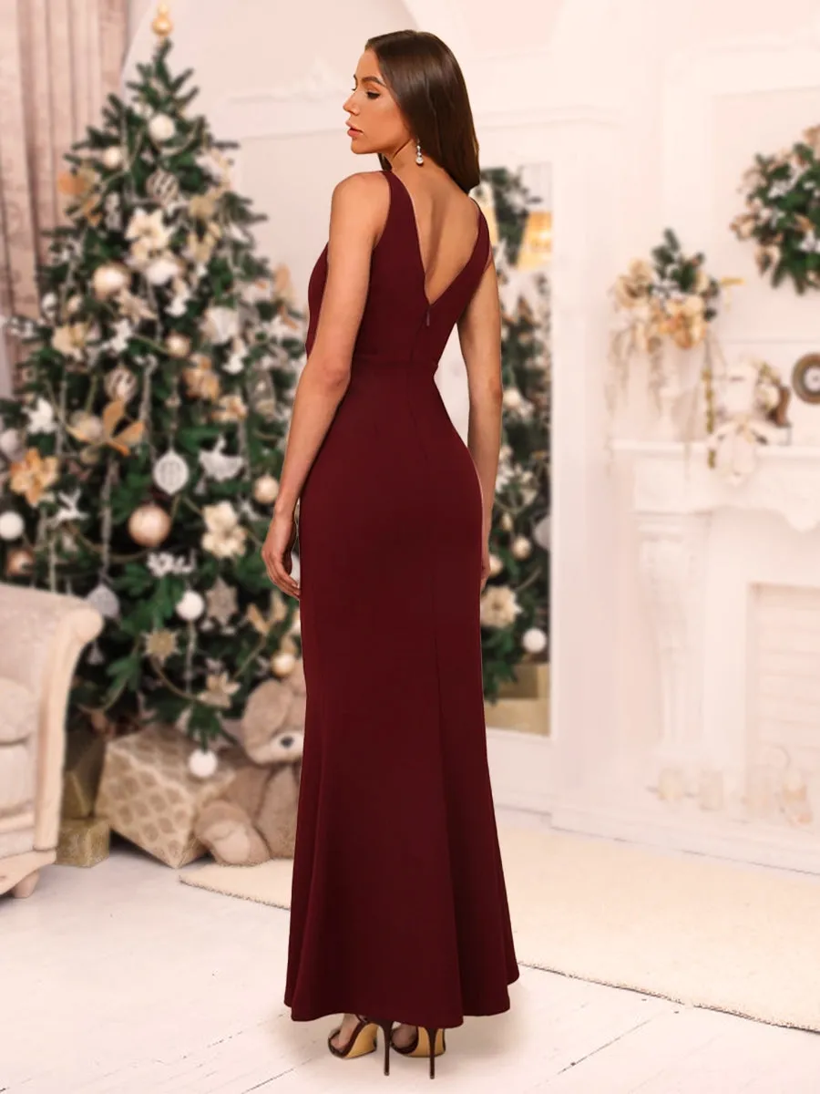 Trumpet/Mermaid V-Neck Sleeveless Long Christmas Dresses With Hidden Back Zipper sold by Lavetir product image thumbnail 2