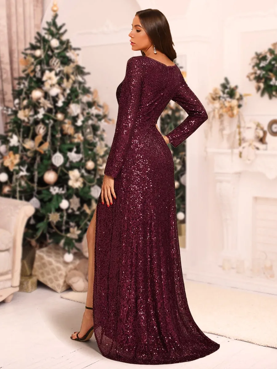 Sheath/Column V-Neck Floor-Length Christmas Dresses With Split Side sold by Lavetir product image thumbnail 2