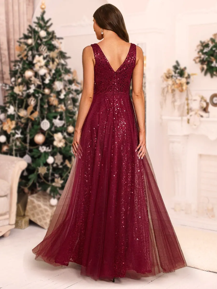 A-Line/Princess V-Neck Floor-Length Christmas Dresses With Ruffles sold by Lavetir product image thumbnail 2