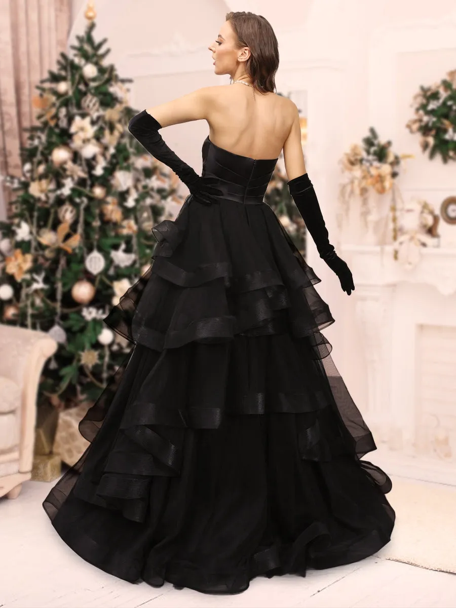 A-Line/Princess Sweetheart Long Tulle Christmas Dresses with Ruffles sold by Lavetir product image thumbnail 2